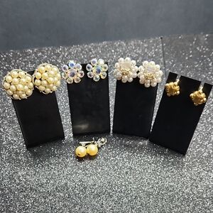 Elegant Faux Pearl and Gold-tone Clip Earrings Lot